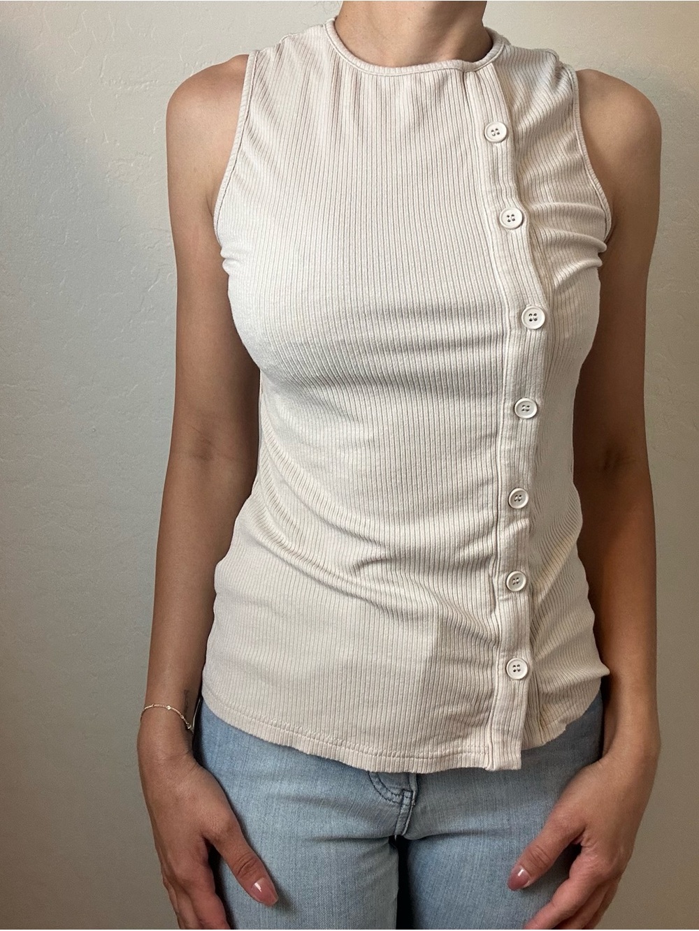 SHEIN Button-Down Ribbed Tank Top - Taupe